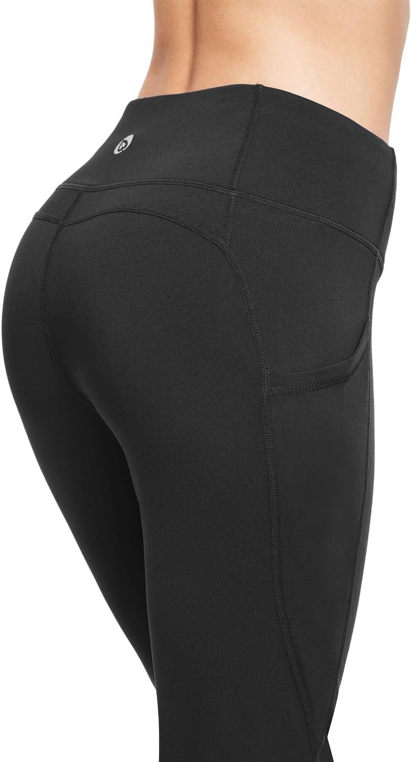 imagebaleaf Womens Fleece Lined Leggings Thermal Warm Winter Tights High Waisted Yoga Pants Cold Weather with PocketsBlack