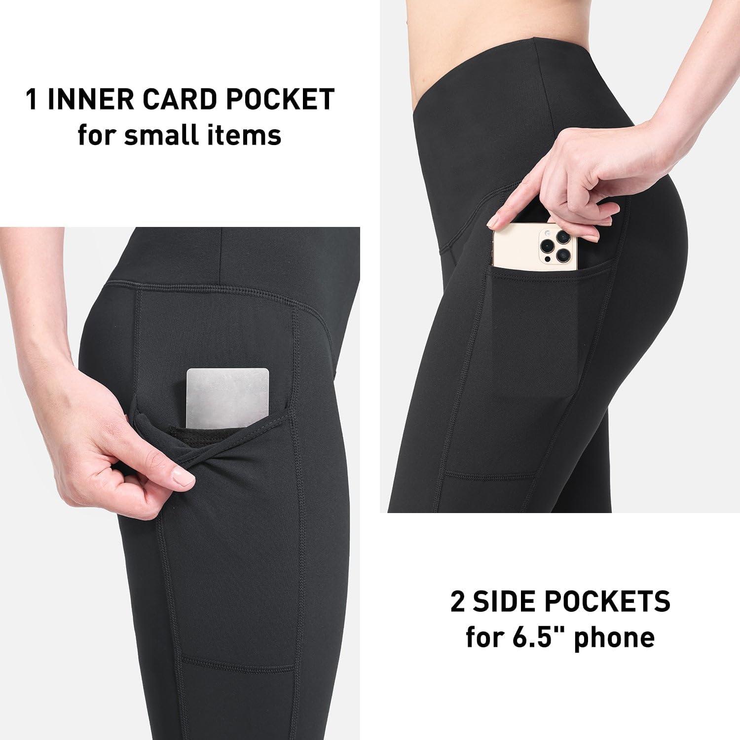 imagebaleaf Womens Fleece Lined Leggings Thermal Warm Winter Tights High Waisted Yoga Pants Cold Weather with PocketsBlack
