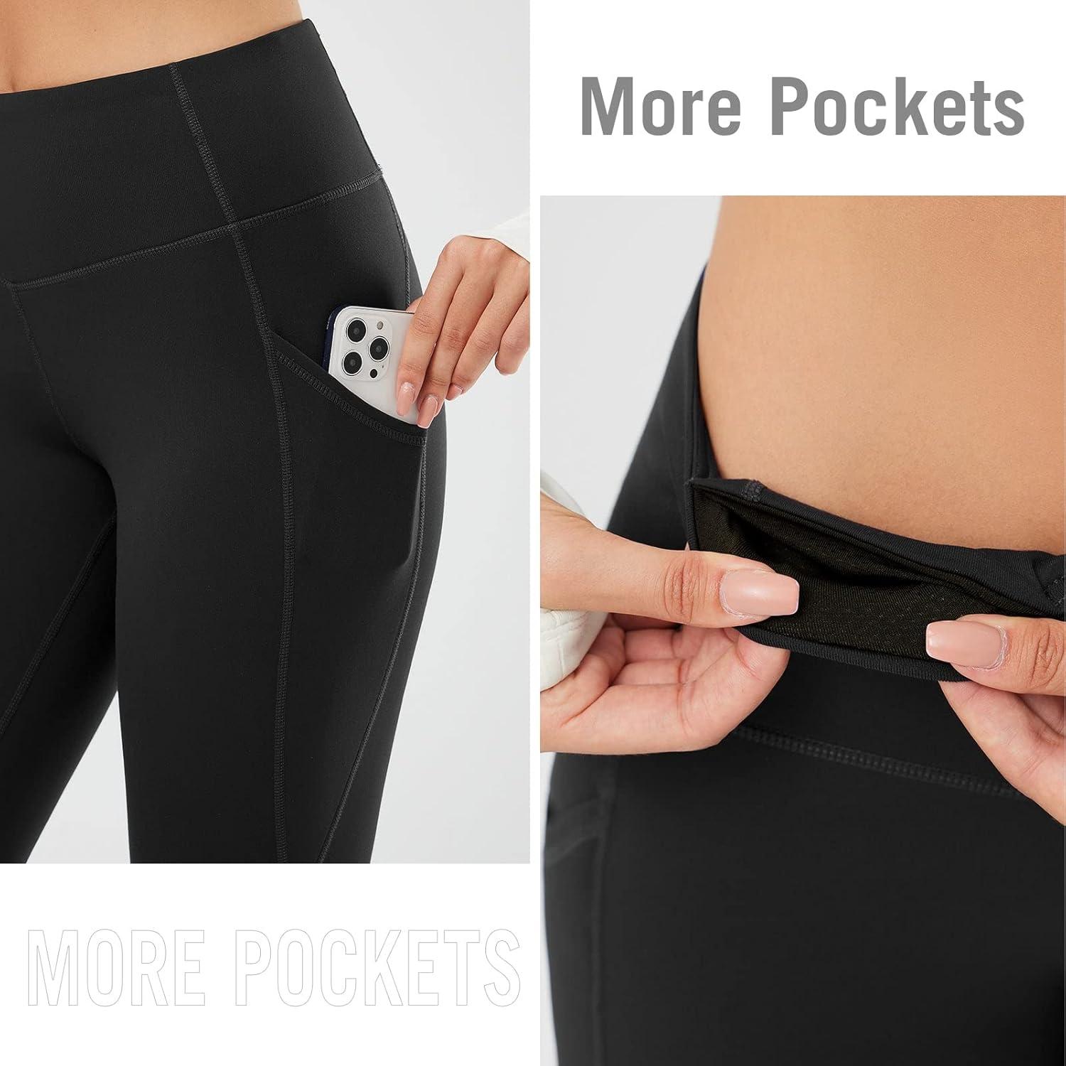 imagebaleaf Womens Fleece Lined Leggings Thermal Warm Winter Tights High Waisted Yoga Pants Cold Weather with PocketsBlack
