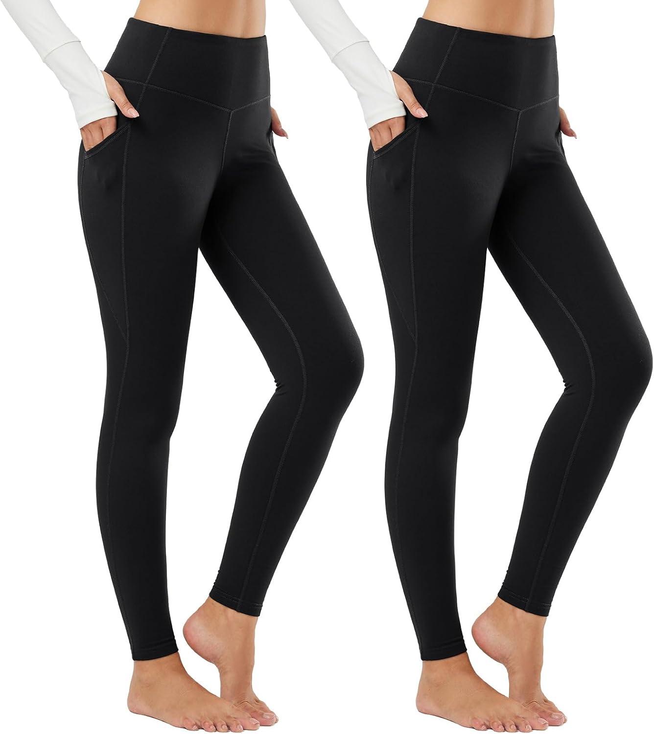 imagebaleaf Womens Fleece Lined Leggings Thermal Warm Winter Tights High Waisted Yoga Pants Cold Weather with PocketsBlackblack