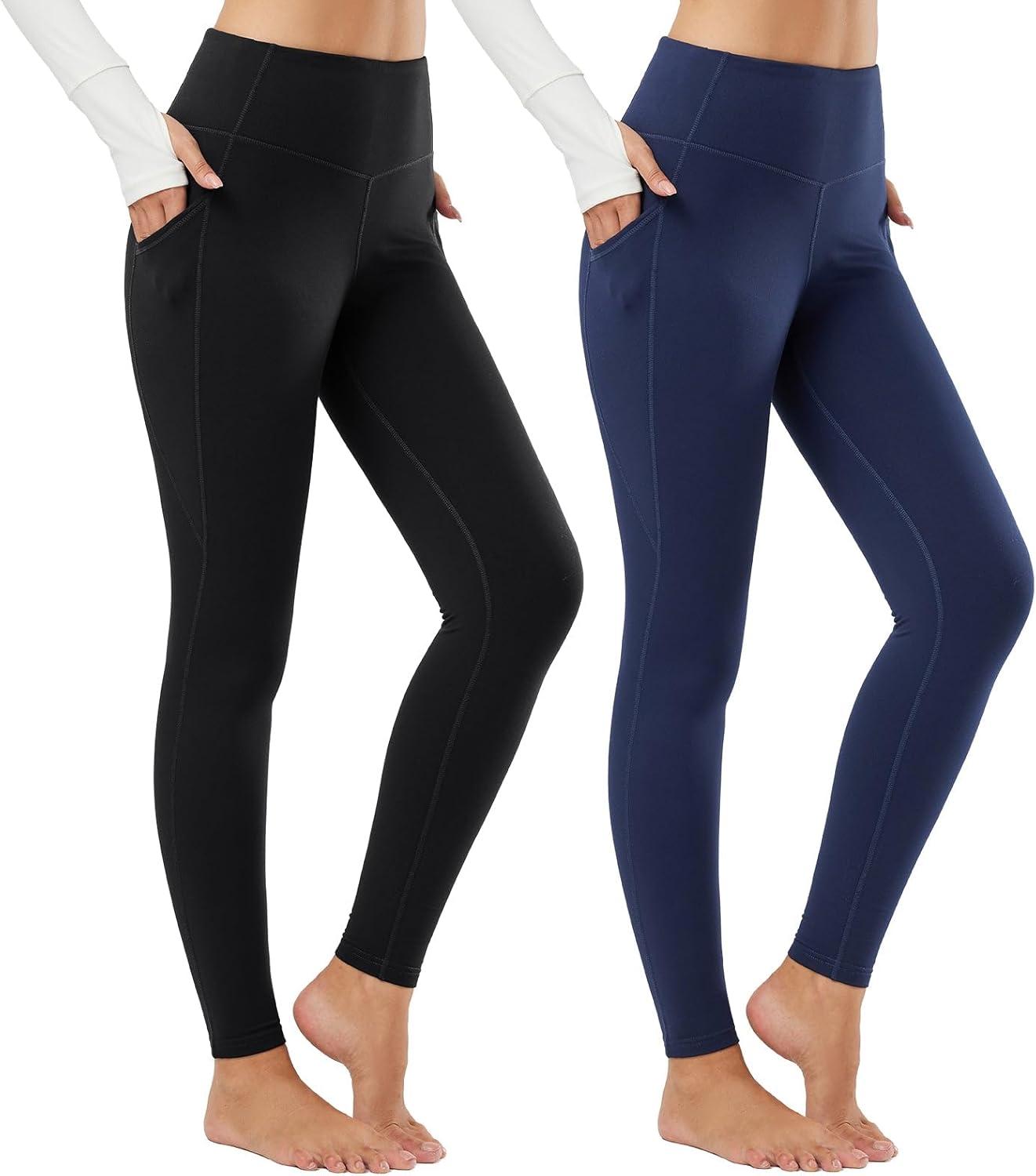 imagebaleaf Womens Fleece Lined Leggings Thermal Warm Winter Tights High Waisted Yoga Pants Cold Weather with PocketsBlackblue