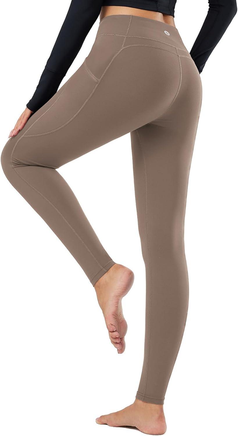 imagebaleaf Womens Fleece Lined Leggings Thermal Warm Winter Tights High Waisted Yoga Pants Cold Weather with PocketsCocoa Creme