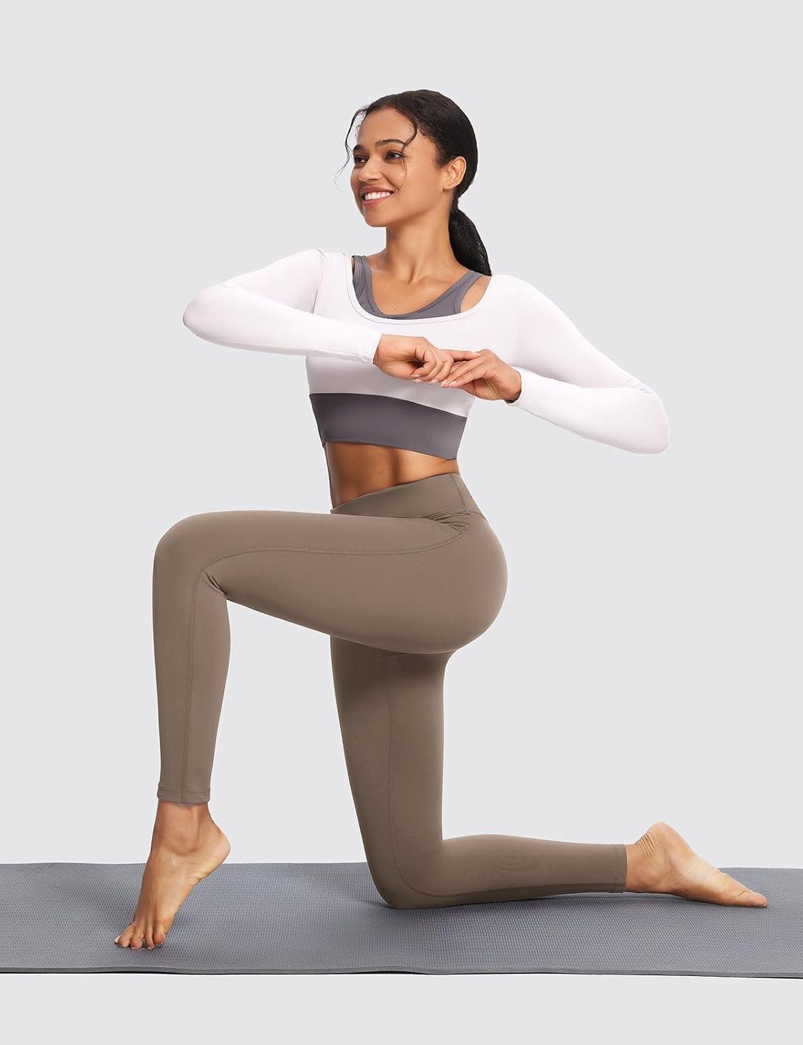 imagebaleaf Womens Fleece Lined Leggings Thermal Warm Winter Tights High Waisted Yoga Pants Cold Weather with PocketsCocoa Creme