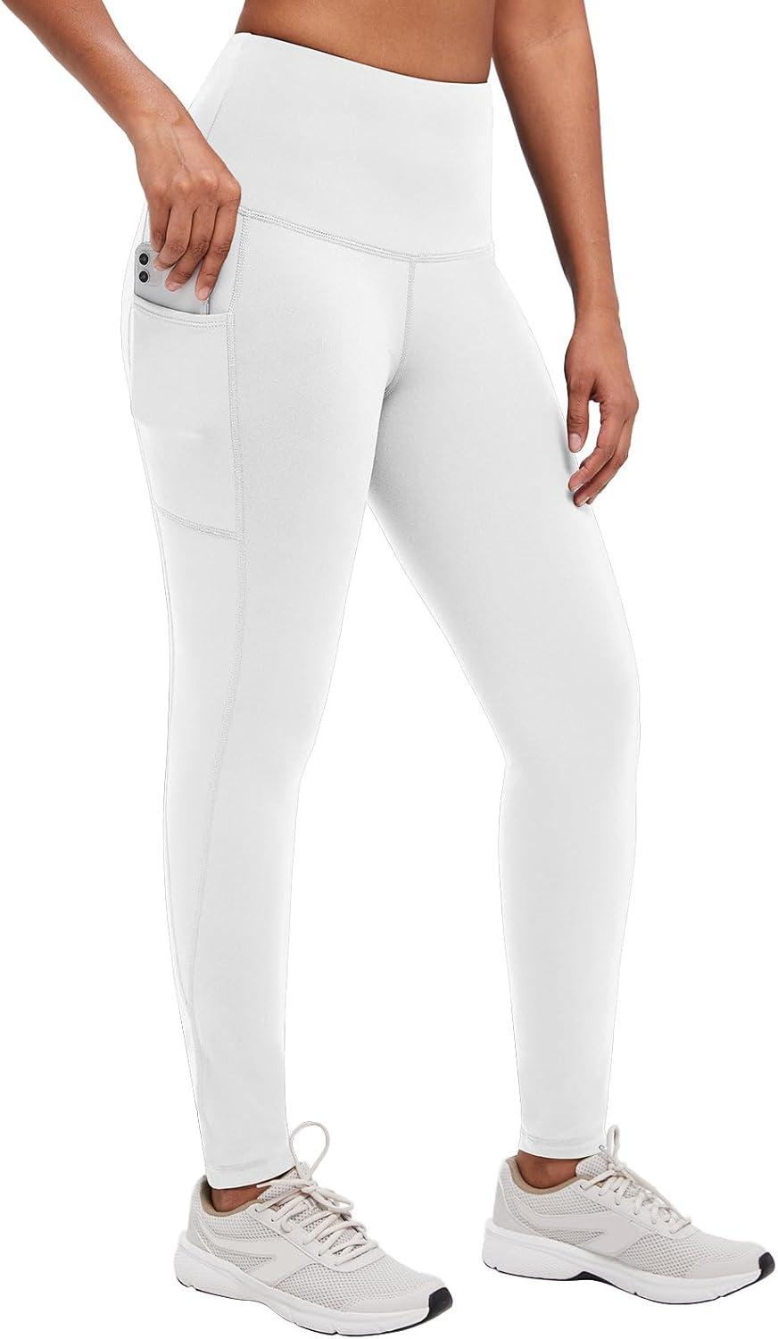 imagebaleaf Womens Fleece Lined Leggings Thermal Warm Winter Tights High Waisted Yoga Pants Cold Weather with PocketsWhite