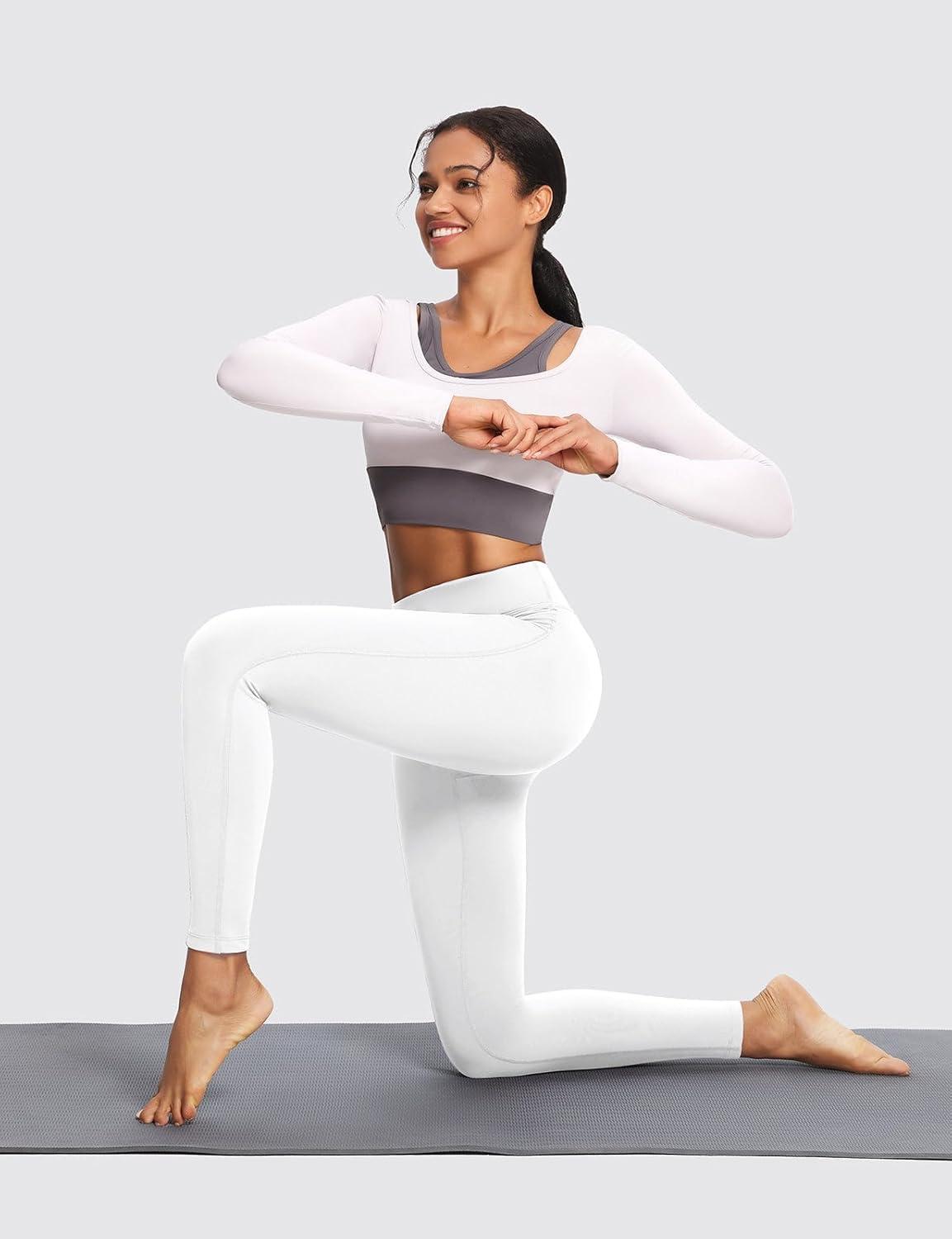 imagebaleaf Womens Fleece Lined Leggings Thermal Warm Winter Tights High Waisted Yoga Pants Cold Weather with PocketsWhite
