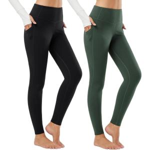 imagebaleaf Womens Fleece Lined Leggings Thermal Warm Winter Tights High Waisted Yoga Pants Cold Weather with PocketsBlackgreen