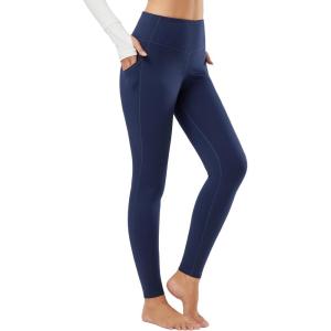 imagebaleaf Womens Fleece Lined Leggings Thermal Warm Winter Tights High Waisted Yoga Pants Cold Weather with PocketsNavy Blue