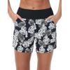 imagebaleaf Womens 3quot5quot7quot9quot High Waisted Swim Board Shorts Quick Dry Swimsuits Bottoms Trunks with PocketsWhite Leaf