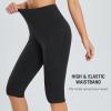 imagebaleaf Womens Capri Leggings with Pockets High Waisted Knee Length Capris Stretch for Casual Yoga Pants Workout ExerciseBlack