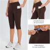 imagebaleaf Womens Capri Leggings with Pockets High Waisted Knee Length Capris Stretch for Casual Yoga Pants Workout ExerciseDark Brown