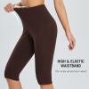 imagebaleaf Womens Capri Leggings with Pockets High Waisted Knee Length Capris Stretch for Casual Yoga Pants Workout ExerciseDark Brown