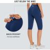 imagebaleaf Womens Capri Leggings with Pockets High Waisted Knee Length Capris Stretch for Casual Yoga Pants Workout ExerciseGulf Blue