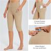 imagebaleaf Womens Capri Leggings with Pockets High Waisted Knee Length Capris Stretch for Casual Yoga Pants Workout ExerciseKhaki