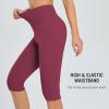 imagebaleaf Womens Capri Leggings with Pockets High Waisted Knee Length Capris Stretch for Casual Yoga Pants Workout ExerciseWine Red