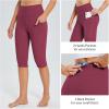 imagebaleaf Womens Capri Leggings with Pockets High Waisted Knee Length Capris Stretch for Casual Yoga Pants Workout ExerciseWine Red