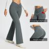 imagebaleaf Womens V Crossover Flare Leggings with Pockets Yoga Pants High Waist Casual Workout Gym Bell Bottom LeggingsDark Grey