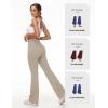 imagebaleaf Womens V Crossover Flare Leggings with Pockets Yoga Pants High Waist Casual Workout Gym Bell Bottom LeggingsKhaki