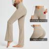 imagebaleaf Womens V Crossover Flare Leggings with Pockets Yoga Pants High Waist Casual Workout Gym Bell Bottom LeggingsKhaki