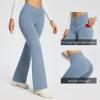 imagebaleaf Womens V Crossover Flare Leggings with Pockets Yoga Pants High Waist Casual Workout Gym Bell Bottom LeggingsLight Blue