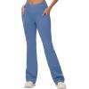 imagebaleaf Womens V Crossover Flare Leggings with Pockets Yoga Pants High Waist Casual Workout Gym Bell Bottom LeggingsLight Blue