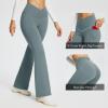 imagebaleaf Womens V Crossover Flare Leggings with Pockets Yoga Pants High Waist Casual Workout Gym Bell Bottom LeggingsLight Grey