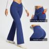 imagebaleaf Womens V Crossover Flare Leggings with Pockets Yoga Pants High Waist Casual Workout Gym Bell Bottom LeggingsNavy Blue