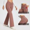 imagebaleaf Womens V Crossover Flare Leggings with Pockets Yoga Pants High Waist Casual Workout Gym Bell Bottom LeggingsPink