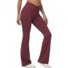 imagebaleaf Womens V Crossover Flare Leggings with Pockets Yoga Pants High Waist Casual Workout Gym Bell Bottom LeggingsWine