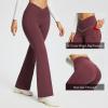 imagebaleaf Womens V Crossover Flare Leggings with Pockets Yoga Pants High Waist Casual Workout Gym Bell Bottom LeggingsWine