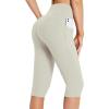 imagebaleaf Womens Capri Leggings with Pockets High Waisted Knee Length Capris Stretch for Casual Yoga Pants Workout ExerciseBeige