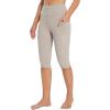 imagebaleaf Womens Capri Leggings with Pockets High Waisted Knee Length Capris Stretch for Casual Yoga Pants Workout ExerciseKhaki