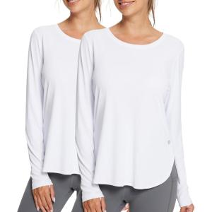 imageBALEAF Womens Sun Shirts UPF 50 Long Sleeve Hiking Tops Lightweight Quick Dry UV Protection Outdoor Clothing02white