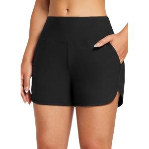imagebaleaf Womens 3quot5quot7quot9quot High Waisted Swim Board Shorts Quick Dry Swimsuits Bottoms Trunks with PocketsBlack