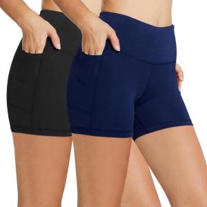 imagebaleaf Womens 8quot 5quot 3quot Biker Shorts High Waist Yoga Workout Gym Running Volleyball Spandex Shorts with PocketsBlacknavy Blue