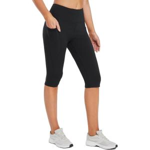 imagebaleaf Womens Capri Leggings with Pockets High Waisted Knee Length Capris Stretch for Casual Yoga Pants Workout ExerciseBlack