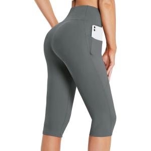 imagebaleaf Womens Capri Leggings with Pockets High Waisted Knee Length Capris Stretch for Casual Yoga Pants Workout ExerciseGray