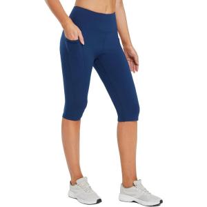 imagebaleaf Womens Capri Leggings with Pockets High Waisted Knee Length Capris Stretch for Casual Yoga Pants Workout ExerciseGulf Blue