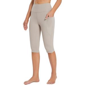 imagebaleaf Womens Capri Leggings with Pockets High Waisted Knee Length Capris Stretch for Casual Yoga Pants Workout ExerciseKhaki