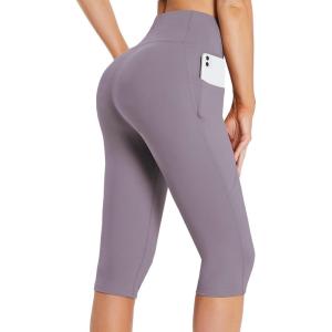 imagebaleaf Womens Capri Leggings with Pockets High Waisted Knee Length Capris Stretch for Casual Yoga Pants Workout ExerciseLight Purple