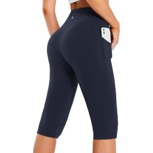 imagebaleaf Womens Capri Leggings with Pockets High Waisted Knee Length Capris Stretch for Casual Yoga Pants Workout ExerciseNavy Blue