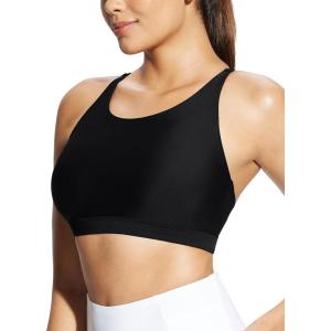 imagebaleaf Womens Lycra Swim Sports Bra Modest Scoop Neck Criss Cross UPF50 Bathing Suit Tops Builtin BraBlack
