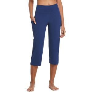 imagebaleaf Womens Yoga Capri Pants High Waist Capri Leggings with Pockets Wide Leg Crop Exercise Workout Summer PantsNavy