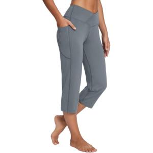 imagebaleaf Womens Yoga Capri Pants High Waist Capri Leggings with Pockets Wide Leg Crop Exercise Workout Summer PantsV Waistdark Grey