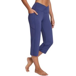 imagebaleaf Womens Yoga Capri Pants High Waist Capri Leggings with Pockets Wide Leg Crop Exercise Workout Summer PantsV Waistnavy Blue
