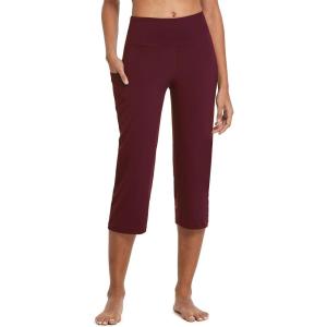imagebaleaf Womens Yoga Capri Pants High Waist Capri Leggings with Pockets Wide Leg Crop Exercise Workout Summer PantsWine Red