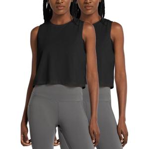 imagebaleaf Workout Tops for Women Crop Tank Top Quick Dry Athletic Gym Exercise Sleeveless Shirts Muscle Yoga Loose FitBlack2 Pack