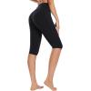 imagebaleaf Womens Knee Length Cotton Capri Leggings with Pockets High Waisted Casual Summer Yoga Workout Exercise PantsBlack