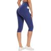 imagebaleaf Womens Knee Length Cotton Capri Leggings with Pockets High Waisted Casual Summer Yoga Workout Exercise PantsNavy