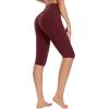 imagebaleaf Womens Knee Length Cotton Capri Leggings with Pockets High Waisted Casual Summer Yoga Workout Exercise PantsWine Red