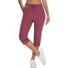 imagebaleaf Womens Yoga Capris Pants with Pockets Lightweight UPF50 Drawstring Waist Petite Athletic Sweatpants Casual SummerWine Red